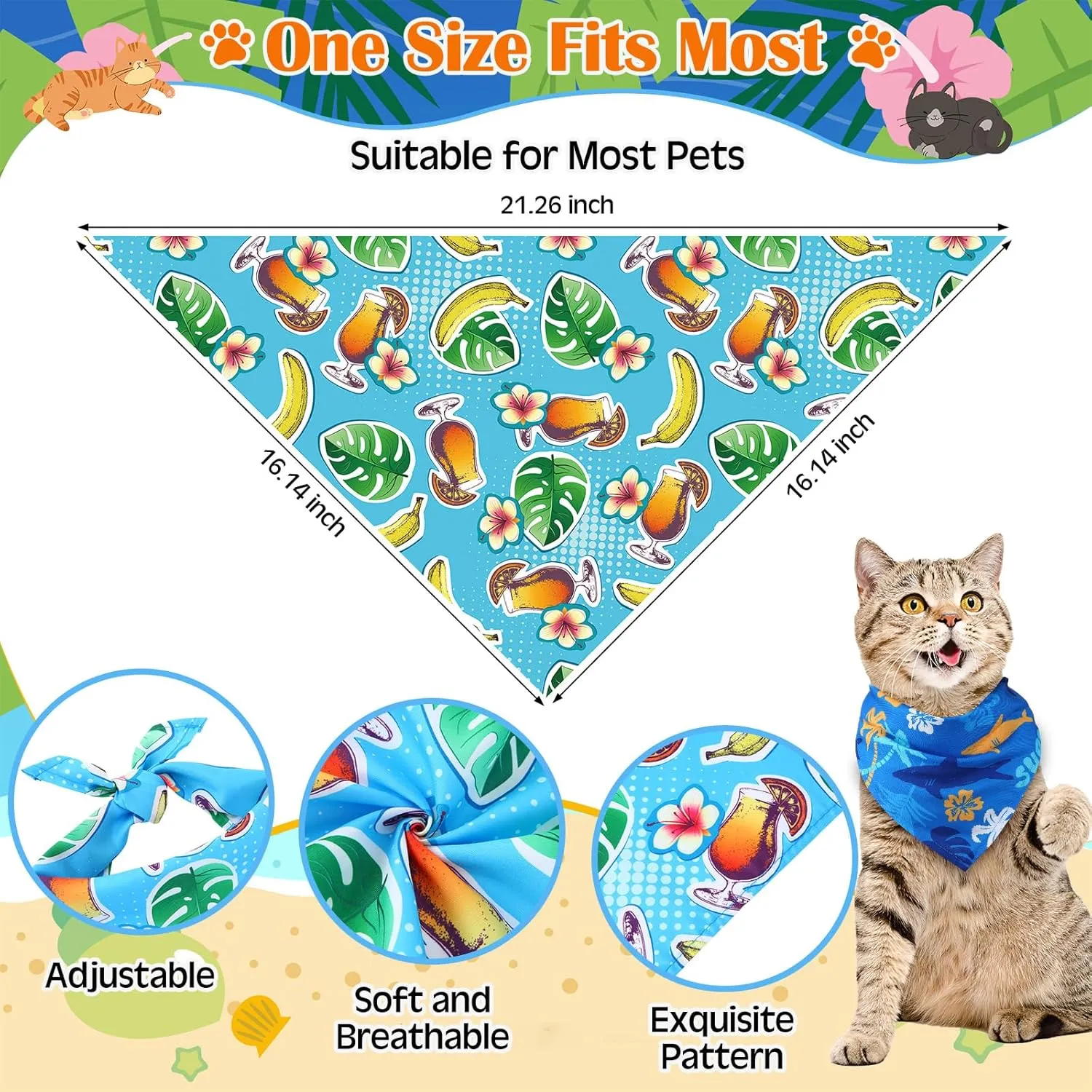 120 Packs Dog Bandanas Bulk Summer Pet Bandanas for Dogs Hawaiian Pet Scarf Bibs Adjustable Washable Kerchief for Large Medieum Small Pet Costume Accessories(Summer Style)