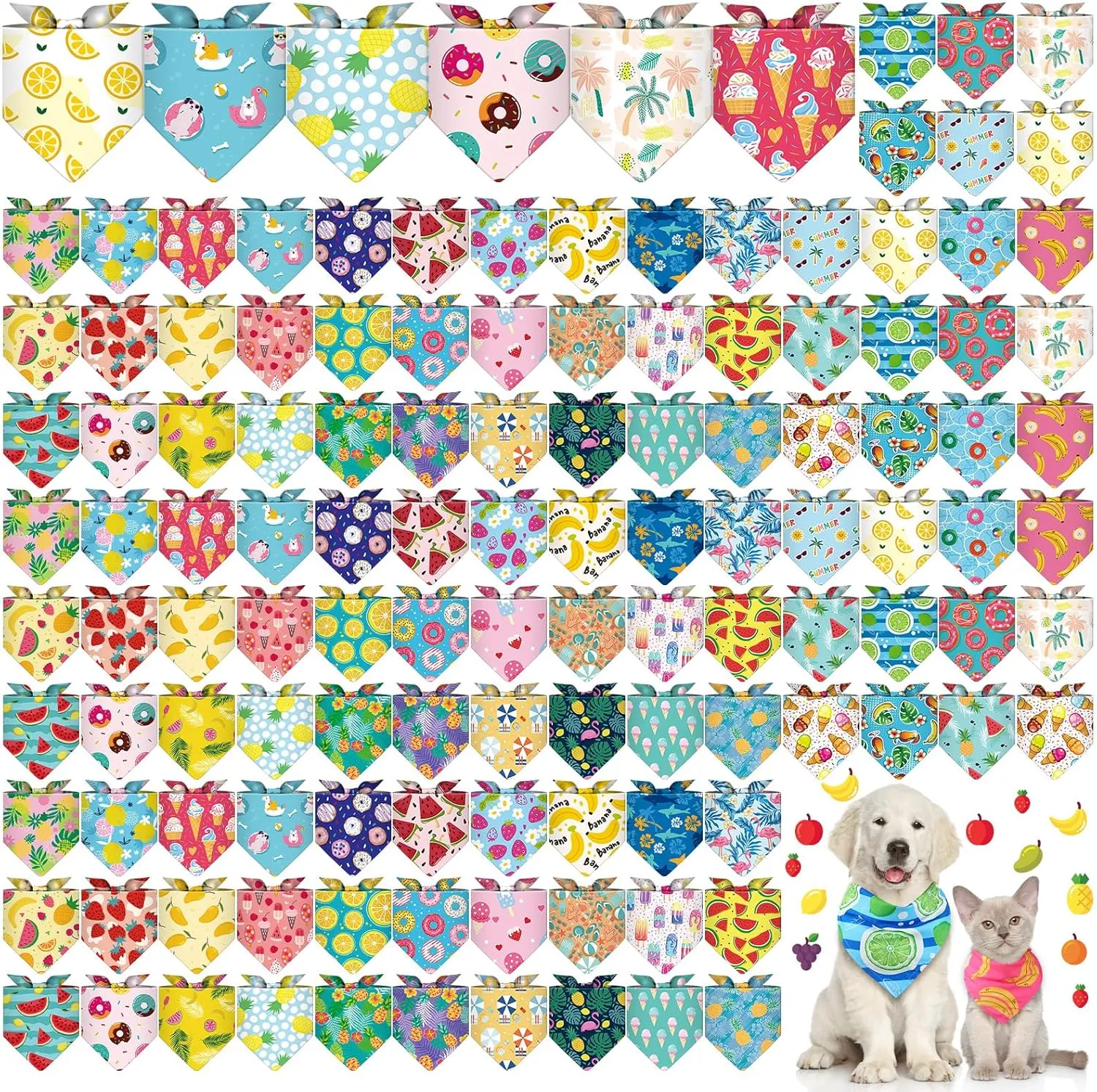 120 Packs Dog Bandanas Bulk Summer Pet Bandanas for Dogs Hawaiian Pet Scarf Bibs Adjustable Washable Kerchief for Large Medieum Small Pet Costume Accessories(Summer Style)
