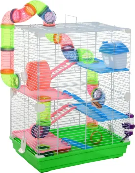 18" 5 Tier Hamster Cage, Multi-Level Terrarium for Small Animals with Tubes, Tunnels & Exercise Wheel