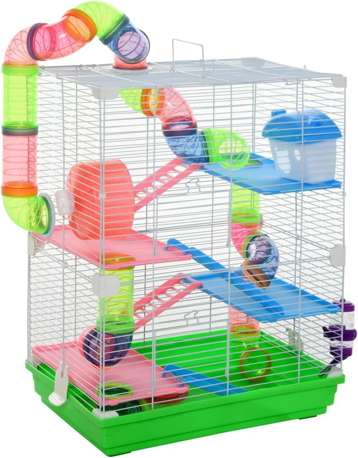 18" 5 Tier Hamster Cage, Multi-Level Terrarium for Small Animals with Tubes, Tunnels & Exercise Wheel