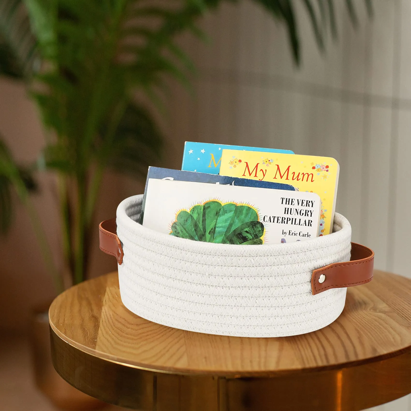 ABenkle Small Woven Basket, Mini Cotton Rope Storage Basket, Tiny White Easter Basket, Shelf Basket, Oval Decorative Toy Dog Cat Basket for Nursery, Kids Room, Empty Gift Basket, 9.4" x 5.9" x 3.9" XS