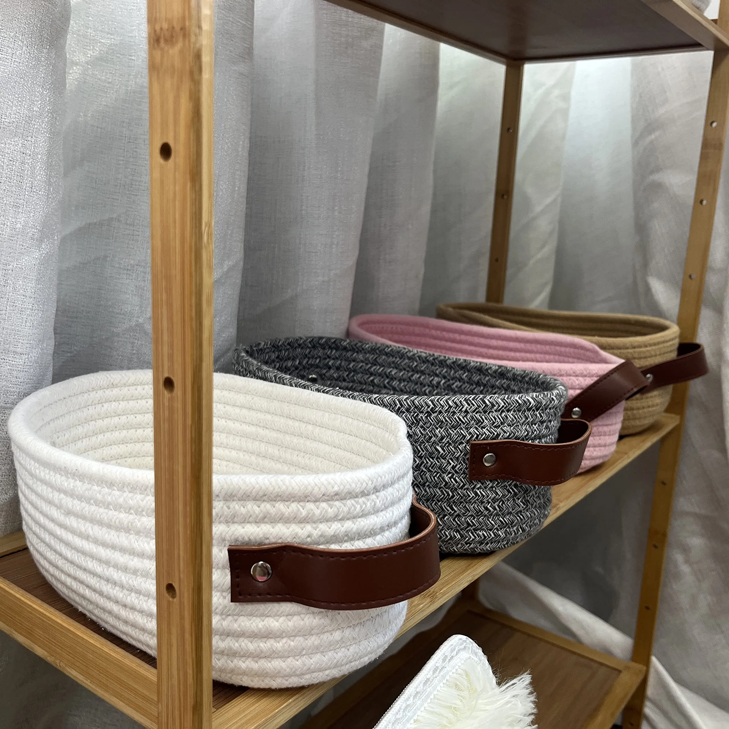 ABenkle Small Woven Basket, Mini Cotton Rope Storage Basket, Tiny White Easter Basket, Shelf Basket, Oval Decorative Toy Dog Cat Basket for Nursery, Kids Room, Empty Gift Basket, 9.4" x 5.9" x 3.9" XS