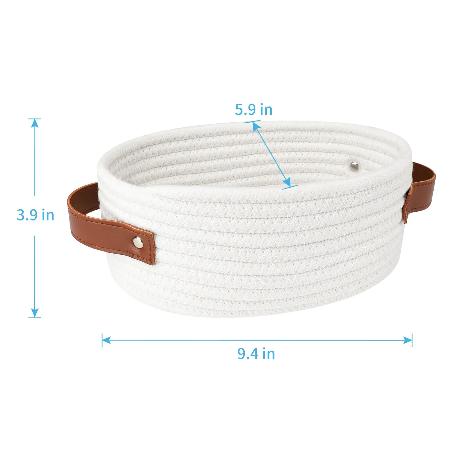 ABenkle Small Woven Basket, Mini Cotton Rope Storage Basket, Tiny White Easter Basket, Shelf Basket, Oval Decorative Toy Dog Cat Basket for Nursery, Kids Room, Empty Gift Basket, 9.4" x 5.9" x 3.9" XS