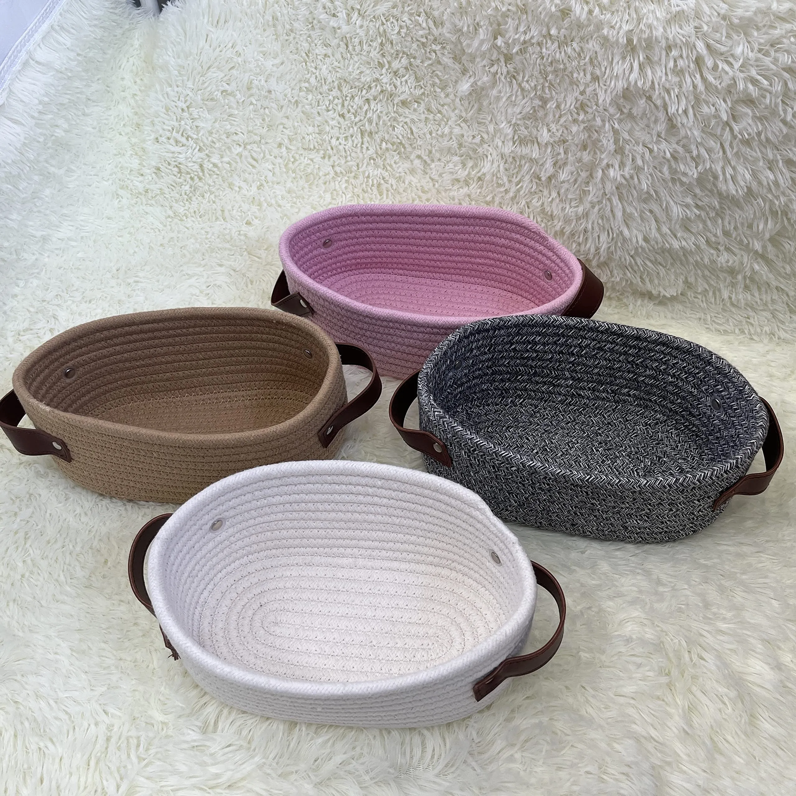 ABenkle Small Woven Basket, Mini Cotton Rope Storage Basket, Tiny White Easter Basket, Shelf Basket, Oval Decorative Toy Dog Cat Basket for Nursery, Kids Room, Empty Gift Basket, 9.4" x 5.9" x 3.9" XS