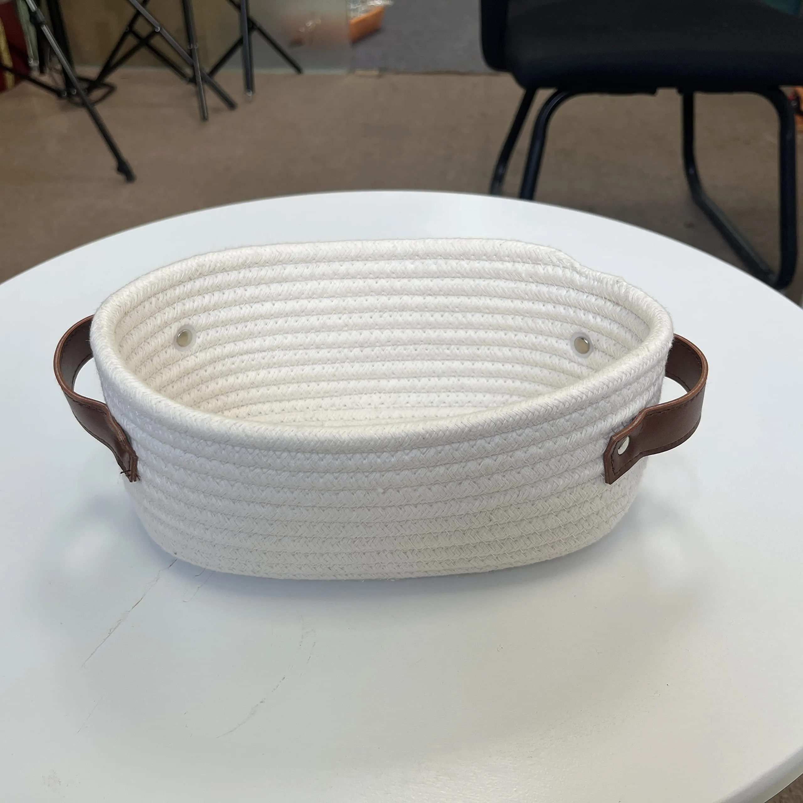 ABenkle Small Woven Basket, Mini Cotton Rope Storage Basket, Tiny White Easter Basket, Shelf Basket, Oval Decorative Toy Dog Cat Basket for Nursery, Kids Room, Empty Gift Basket, 9.4" x 5.9" x 3.9" XS