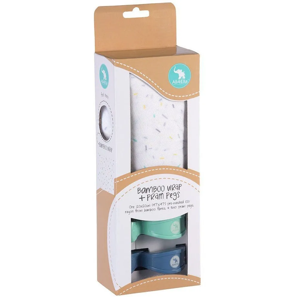 All4Ella Bamboo Baby Swaddle Wrap & Pram Peg Set - Sprinkle Blue