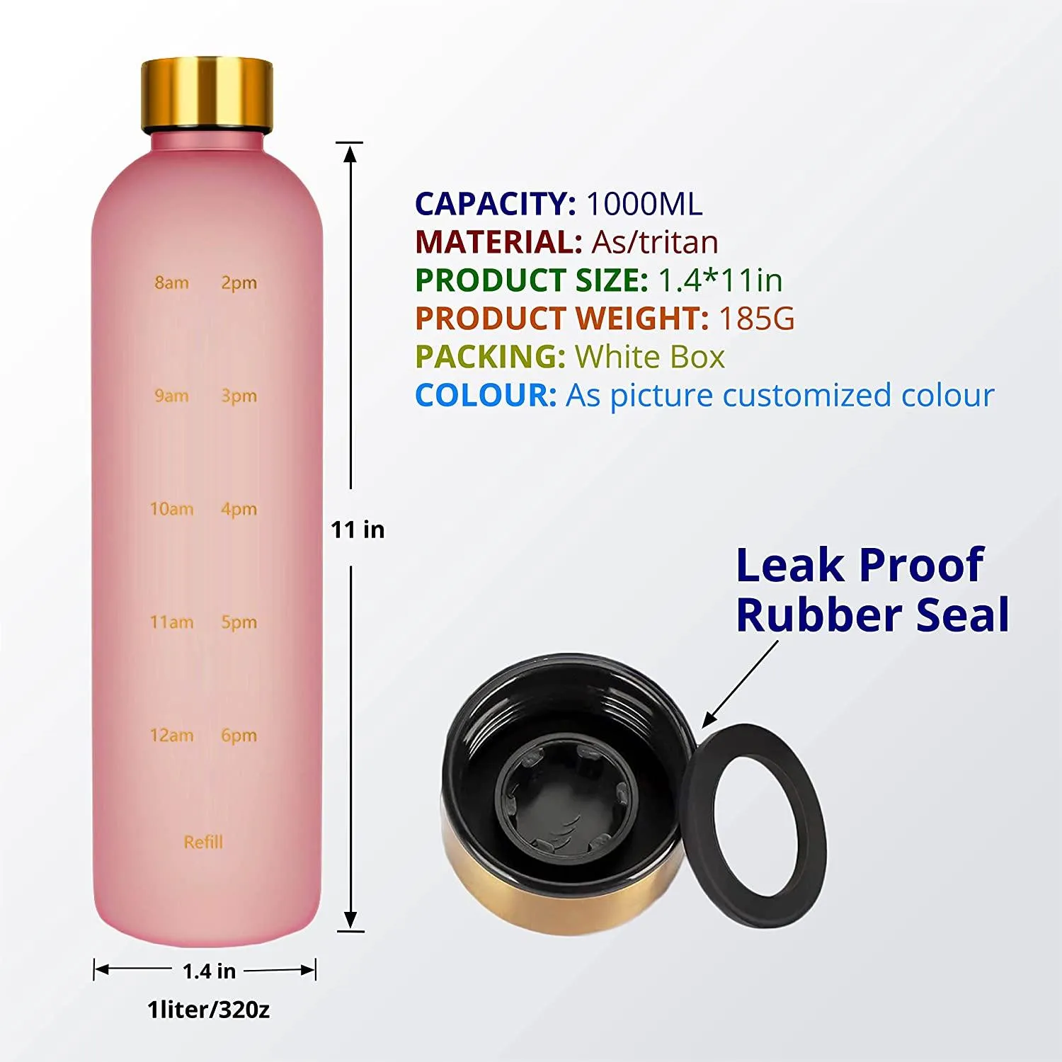 Amalik Motivational 32 oz Sports water bottle with Time markings, Leakproof Bpa Free Reusable Drop Resistant Eco-Friendly Drink Bottle 1 Liter
