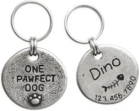 Artistic Handmade Hammered Collar Cat Dog ID Tags with Unique Handcrafted Design and Durable Stainless Steel, Personalized Deep Engraving with Your Own Text (Onepawfectdog)