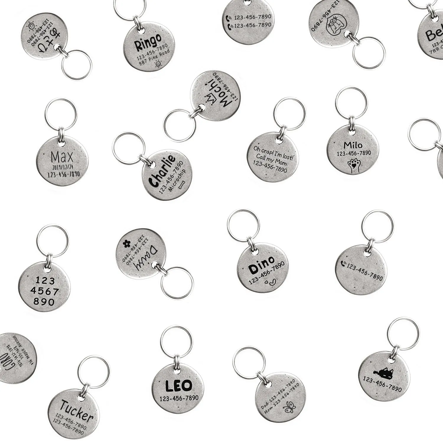 Artistic Handmade Hammered Collar Cat Dog ID Tags with Unique Handcrafted Design and Durable Stainless Steel, Personalized Deep Engraving with Your Own Text (Onepawfectdog)