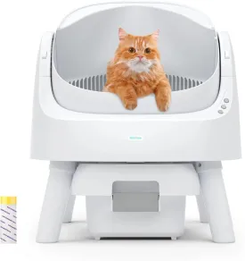 AutoScooper 11 Self-Cleaning Litter Box With Open-Top Design, Integrated Safety Protection, Liner and Mat - White (Manufactured by PETPIVOT INC)