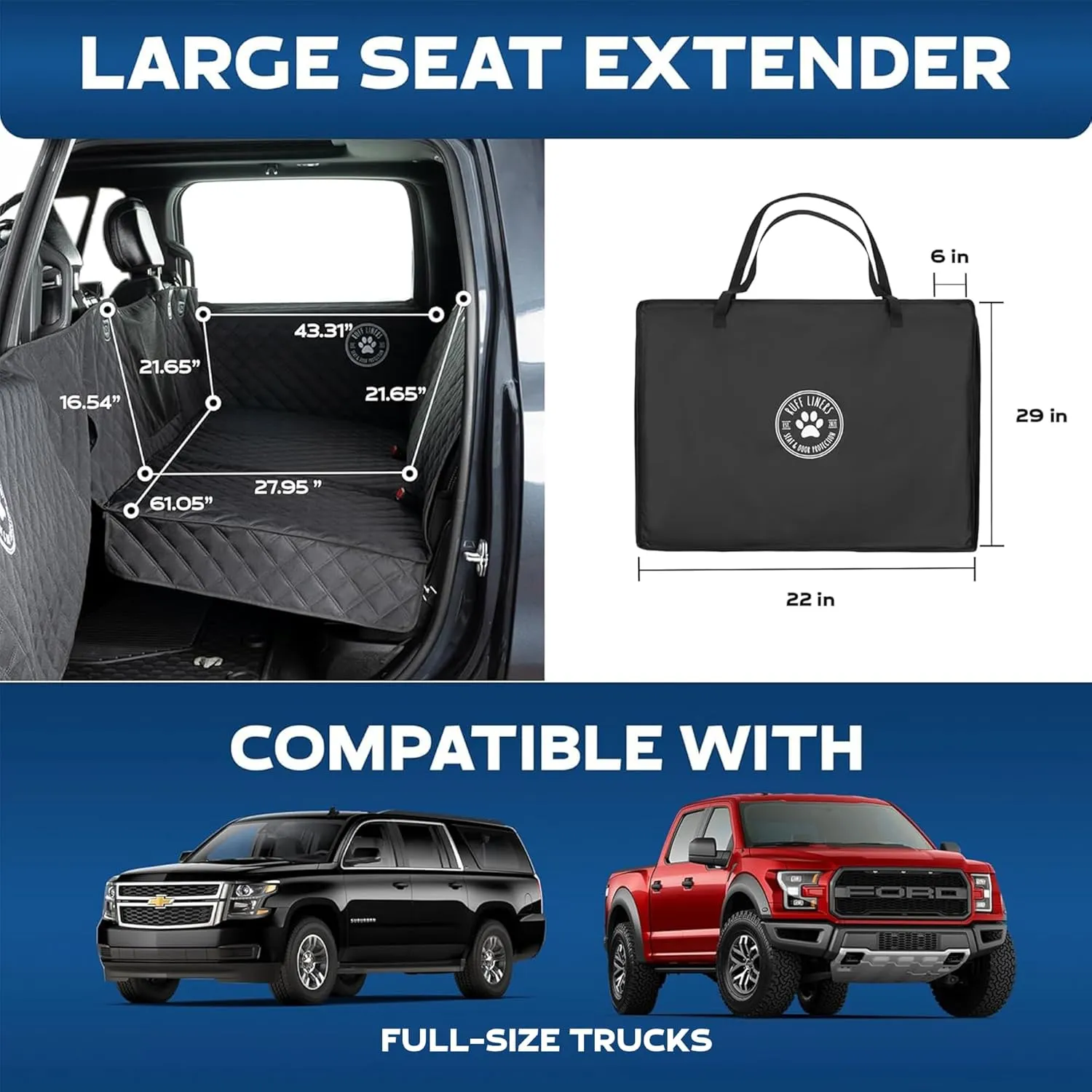 Back Seat Extender for Dogs, Large 2024 Version  Make More Room for Your Pup  Waterproof, Door Protection, Machine-Washable & Holds Up to 400 lbs  Sturdy Back Seat Pet Cover for Dogs