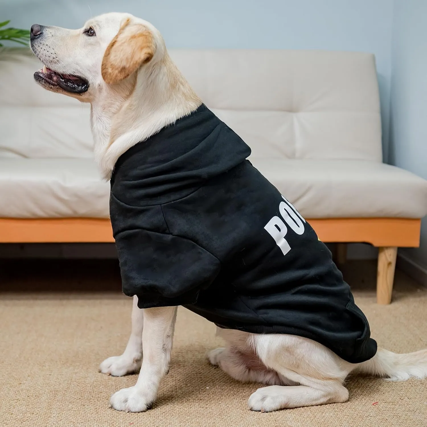 BINGPET Police Dog Hoodies Puppy Sweater Cold Weather Dog Coats Soft Brushed Fleece Pet Clothes Hooded Sweatshirt for Dog Cat