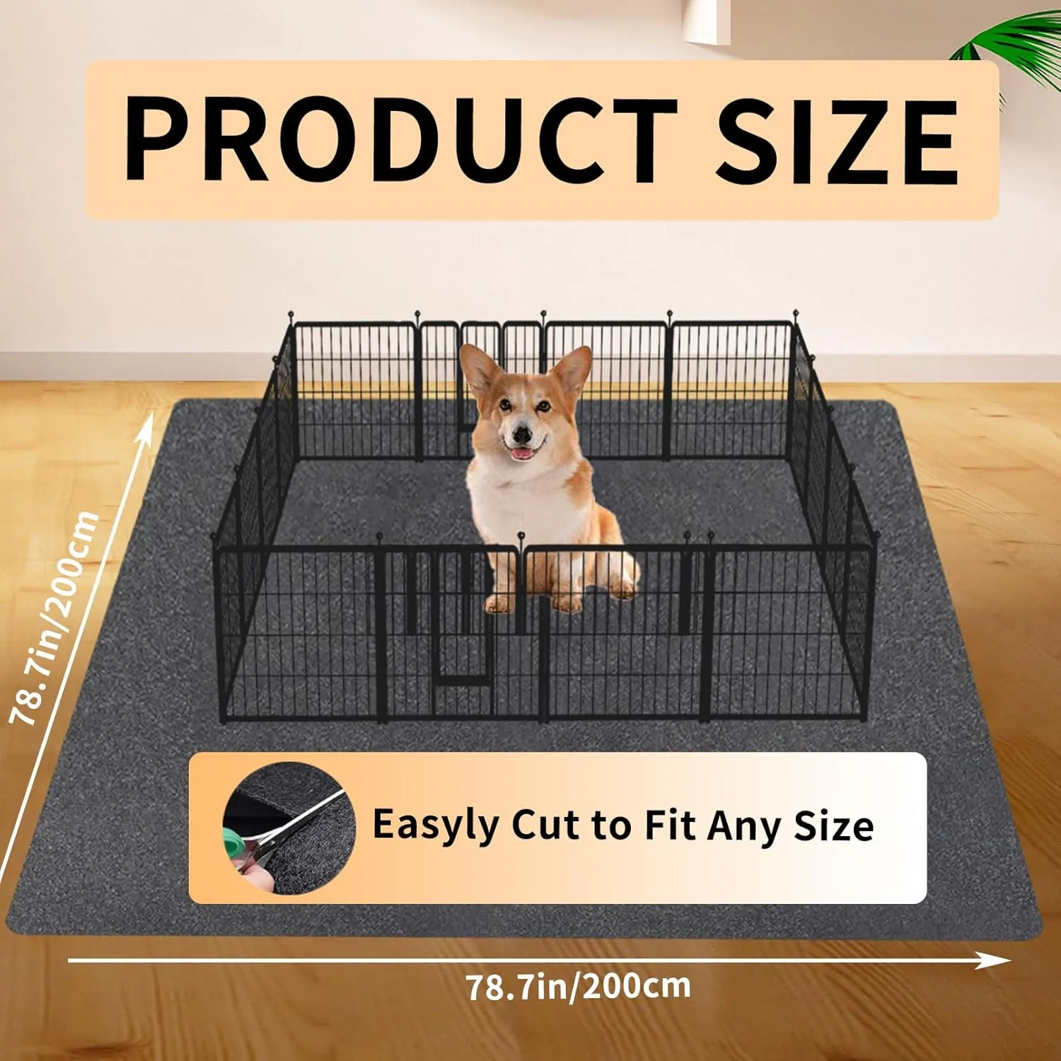 BNOSDM 79x79 Inch Extra Large Dog Playpen Mat Washable Rabbit Cage Liner Reusable Waterproof Floor Protector Pad, Non-Slip Pet Mats for Dog Rabbit Fence, Crate and Kennel