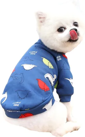 Cartoon Small Dog Clothes for Boys, Small Dog Sweater Female Cute Dinosaur Pattern Fleece Dog Sweaters Puppy Sweaters Shirts for Small Dogs Boy Frenchie Pug (M), Medium, Navy