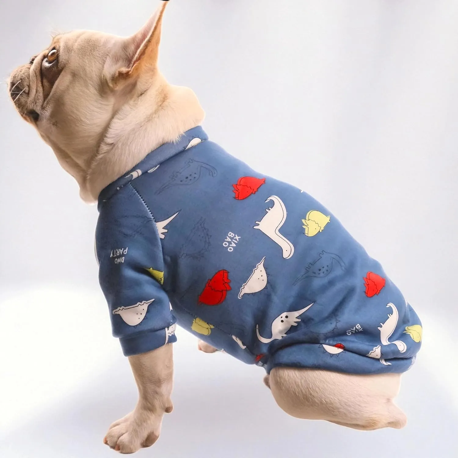 Cartoon Small Dog Clothes for Boys, Small Dog Sweater Female Cute Dinosaur Pattern Fleece Dog Sweaters Puppy Sweaters Shirts for Small Dogs Boy Frenchie Pug (M), Medium, Navy