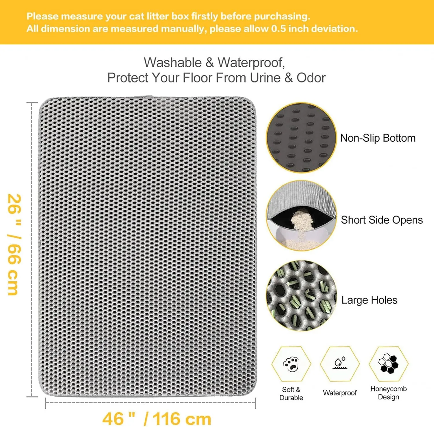 Cat Litter Mat, 24X35In/26X46In Double Layer Easy Clean Cat Litter Trap Mats Cat Litter Pad, Less Waste,Soft On Paws,Non-Slip,26X46In-Gray