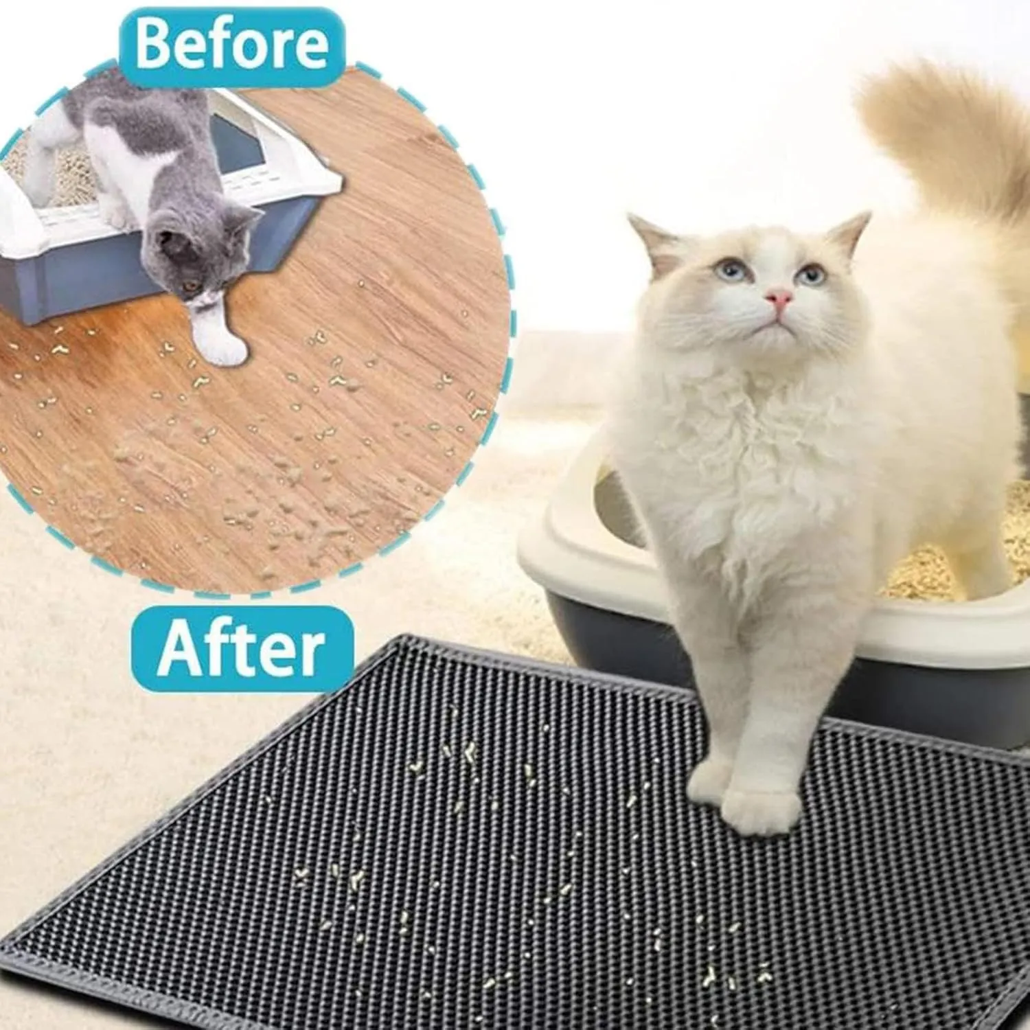 Cat Litter Mat, 24X35In/26X46In Double Layer Easy Clean Cat Litter Trap Mats Cat Litter Pad, Less Waste,Soft On Paws,Non-Slip,26X46In-Gray