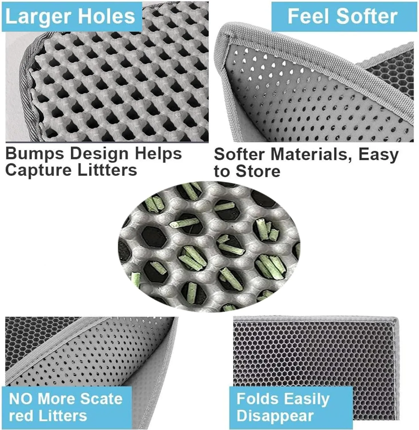 Cat Litter Mat, 24X35In/26X46In Double Layer Easy Clean Cat Litter Trap Mats Cat Litter Pad, Less Waste,Soft On Paws,Non-Slip,26X46In-Gray