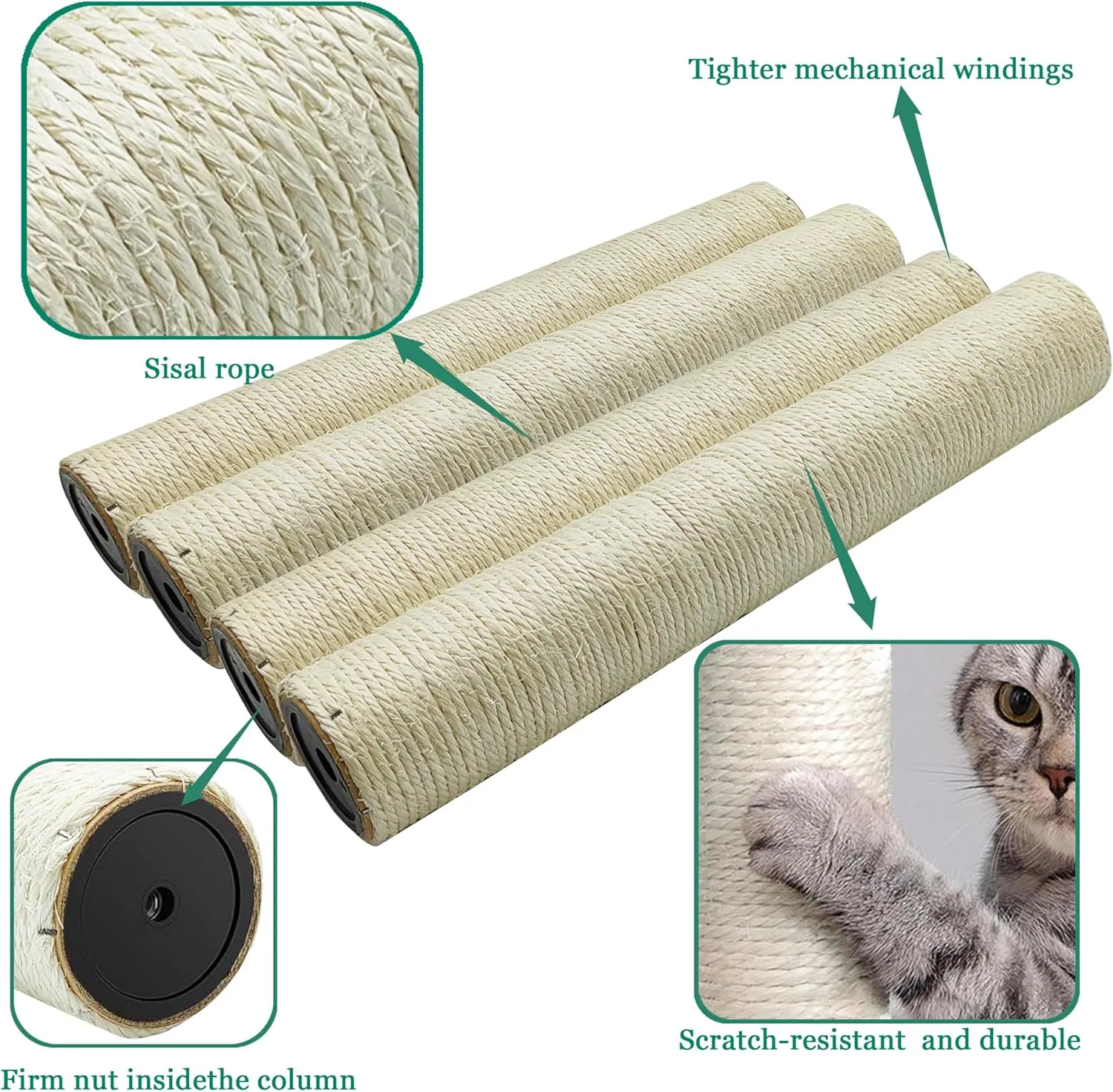 Cat Scratching Post Replacement Pole4 PCS 15.7 in Cat Tree Replacement PostNatural Sisal Cat Tree Replacement Parts with M8 Screws