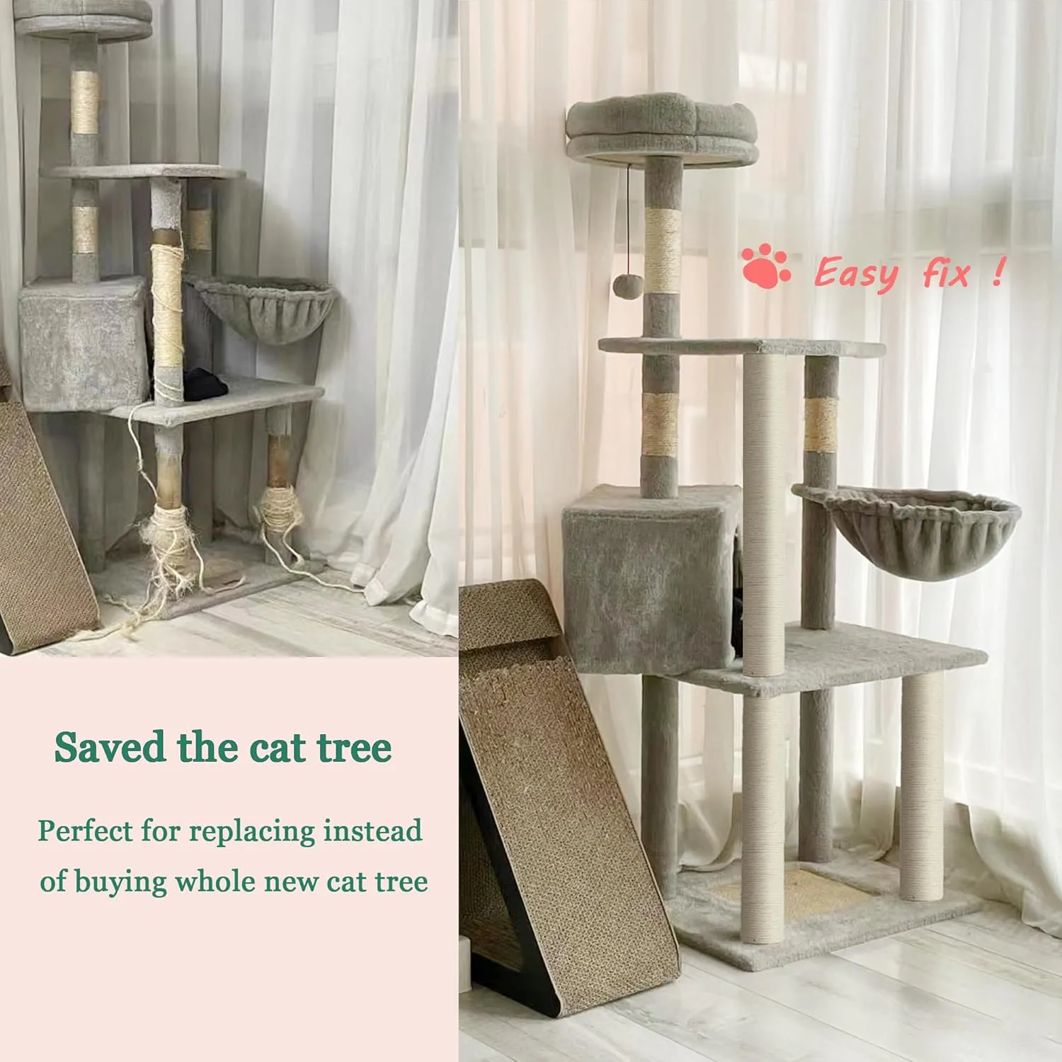 Cat Scratching Post Replacement Pole4 PCS 15.7 in Cat Tree Replacement PostNatural Sisal Cat Tree Replacement Parts with M8 Screws