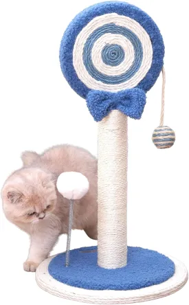 Cat Scratching Post Scratcher for Kittens Cute Small Cat Sisal Rope Indoor Scratch Mini Blue Kitty Decorative Accessories 24 inches Lollipop Post Toy Ball