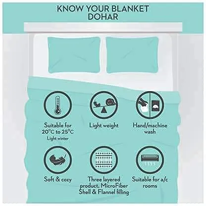 COMFORT PLANET 100% Cotton Reversible Dohar Single Bed Size | Jaipuri Printed Block Blanket | Soft Lightweight AC Summer Comforter Quilt (Light Green, Single - 85x55 Inch)