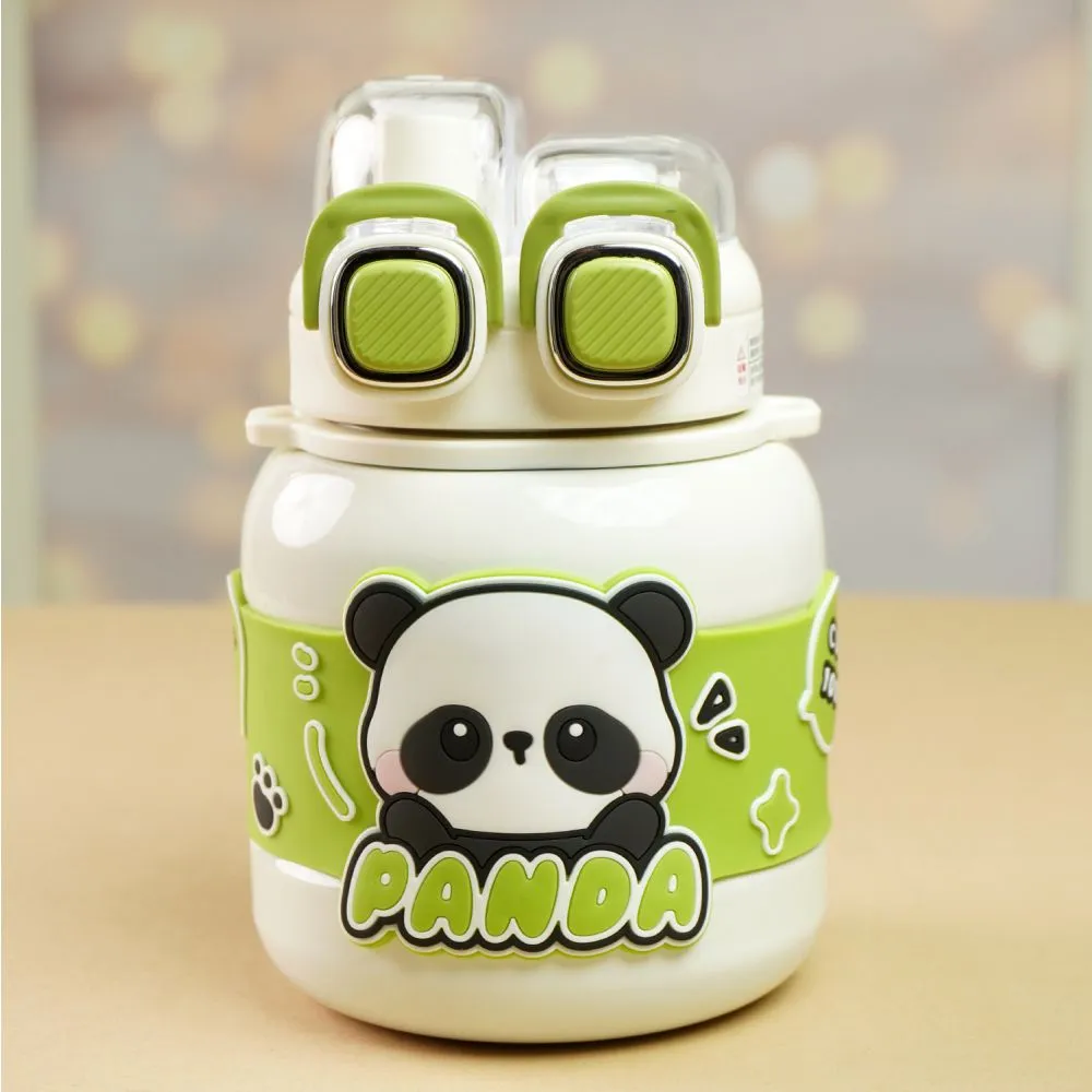 Cream Two way Lid Style Panda theme Stainless Steel Kids Water Bottle,660ml