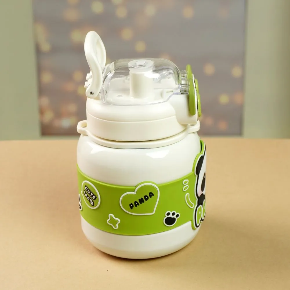 Cream Two way Lid Style Panda theme Stainless Steel Kids Water Bottle,660ml