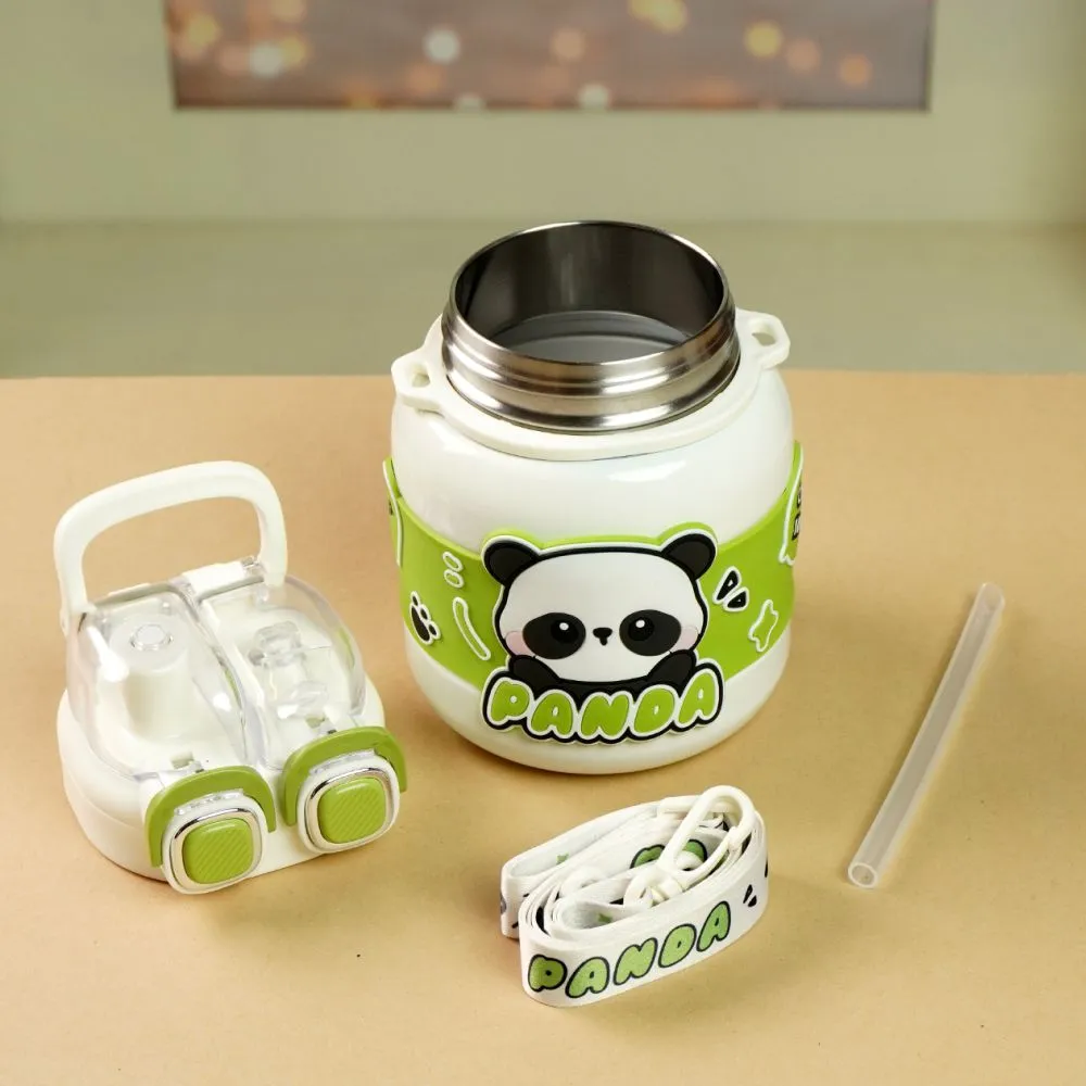 Cream Two way Lid Style Panda theme Stainless Steel Kids Water Bottle,660ml