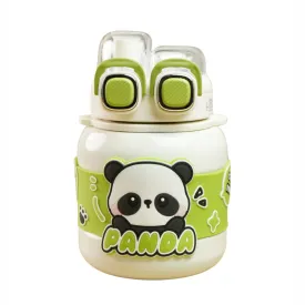 Cream Two way Lid Style Panda theme Stainless Steel Kids Water Bottle,660ml