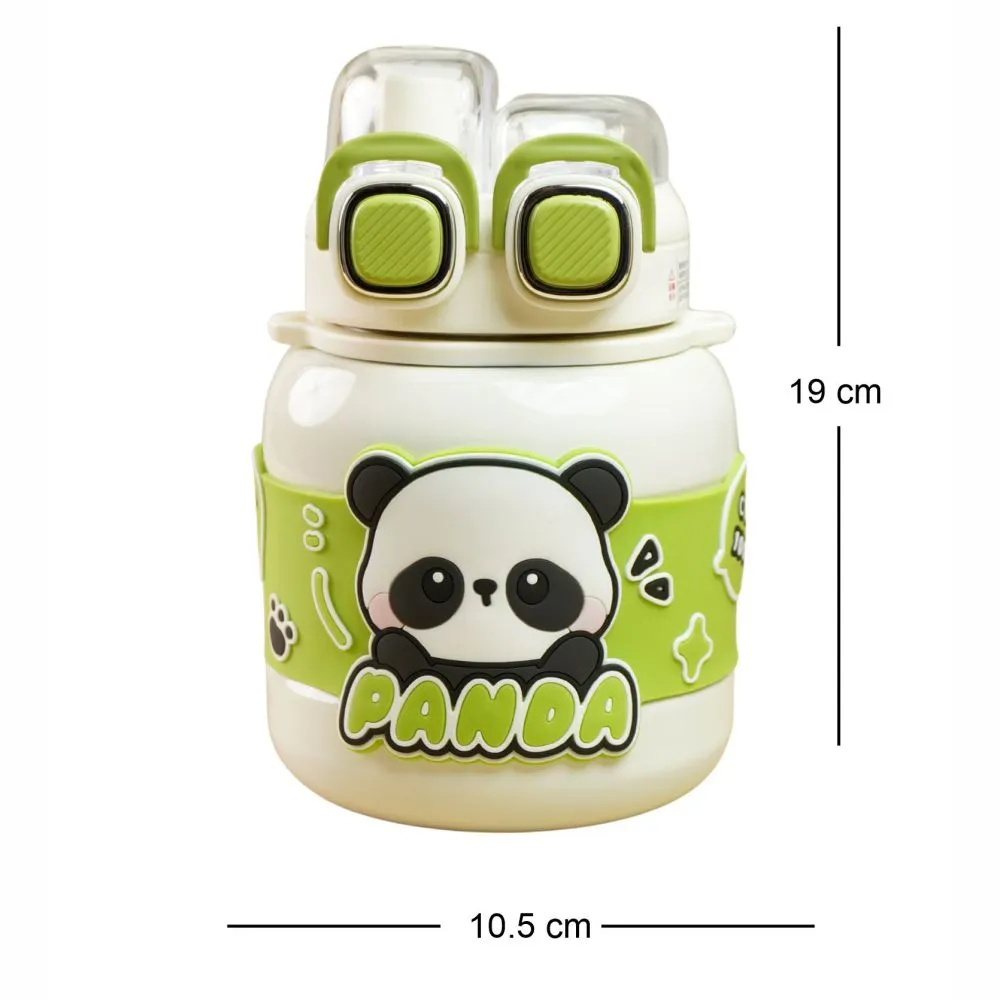 Cream Two way Lid Style Panda theme Stainless Steel Kids Water Bottle,660ml