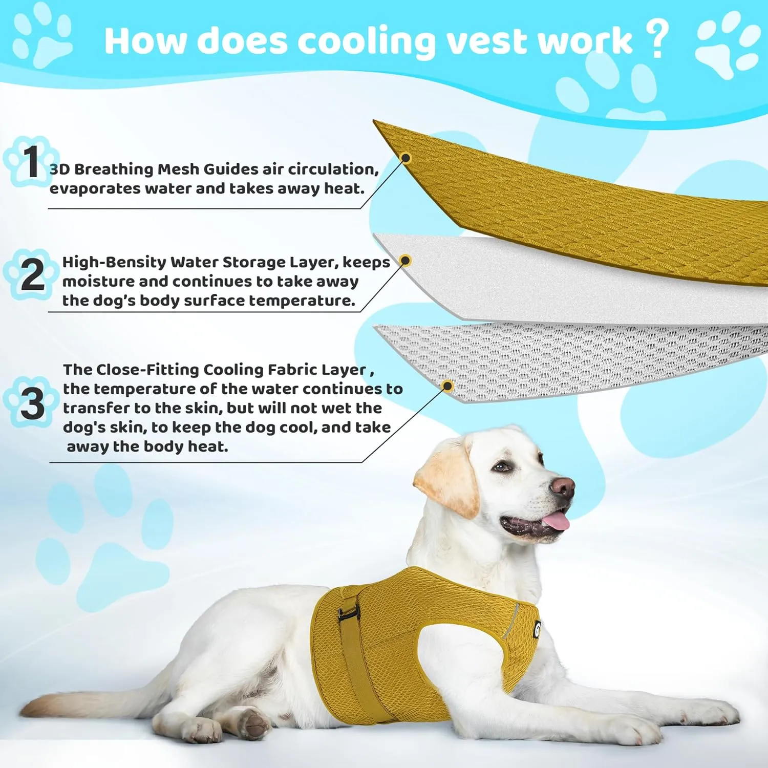 Dog Cooling Vest Harness Lightweight Cooler Jacket with Adjustable Buckle, Cooling Shirt for Summer Walking, Outdoor Hunting Training and Camping.(M)