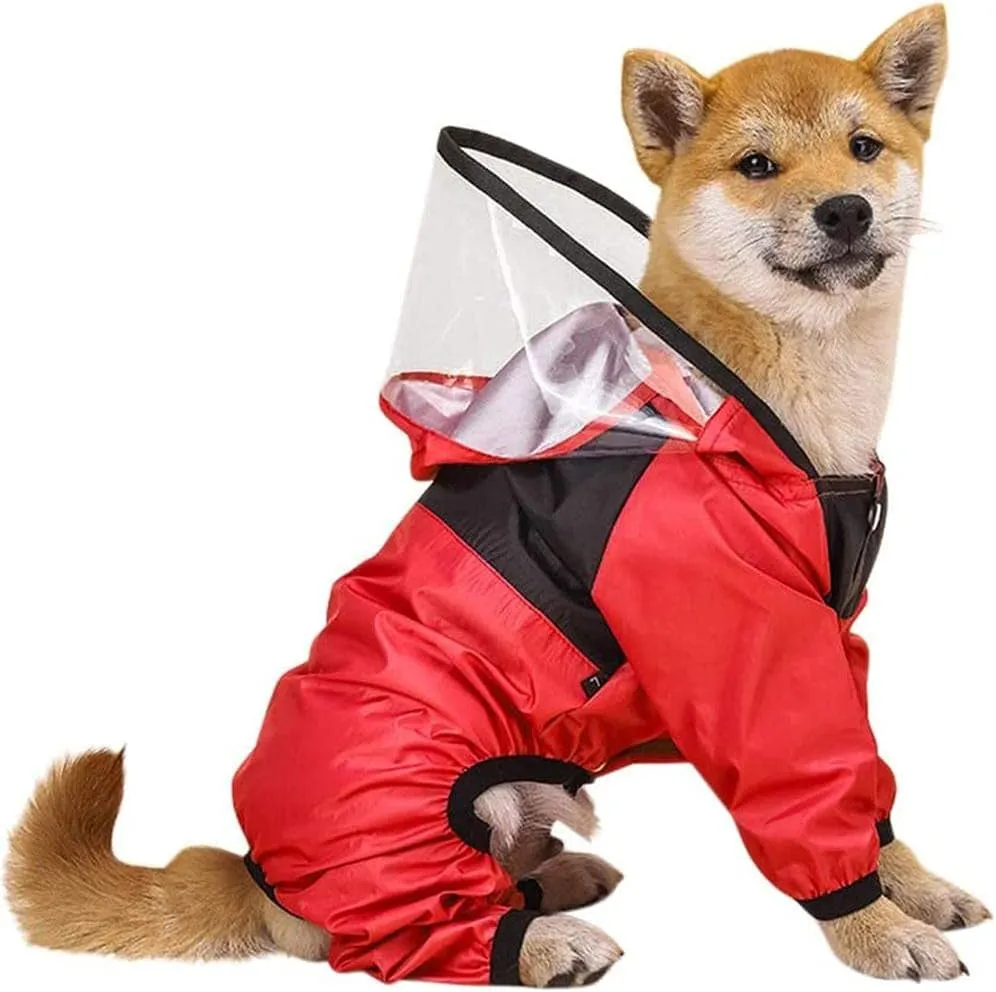 Dog Raincoat, Hooded Poncho, Casual Light Pet Raincoat, Reflective, Red, Medium, Large Dog, Medium Dog