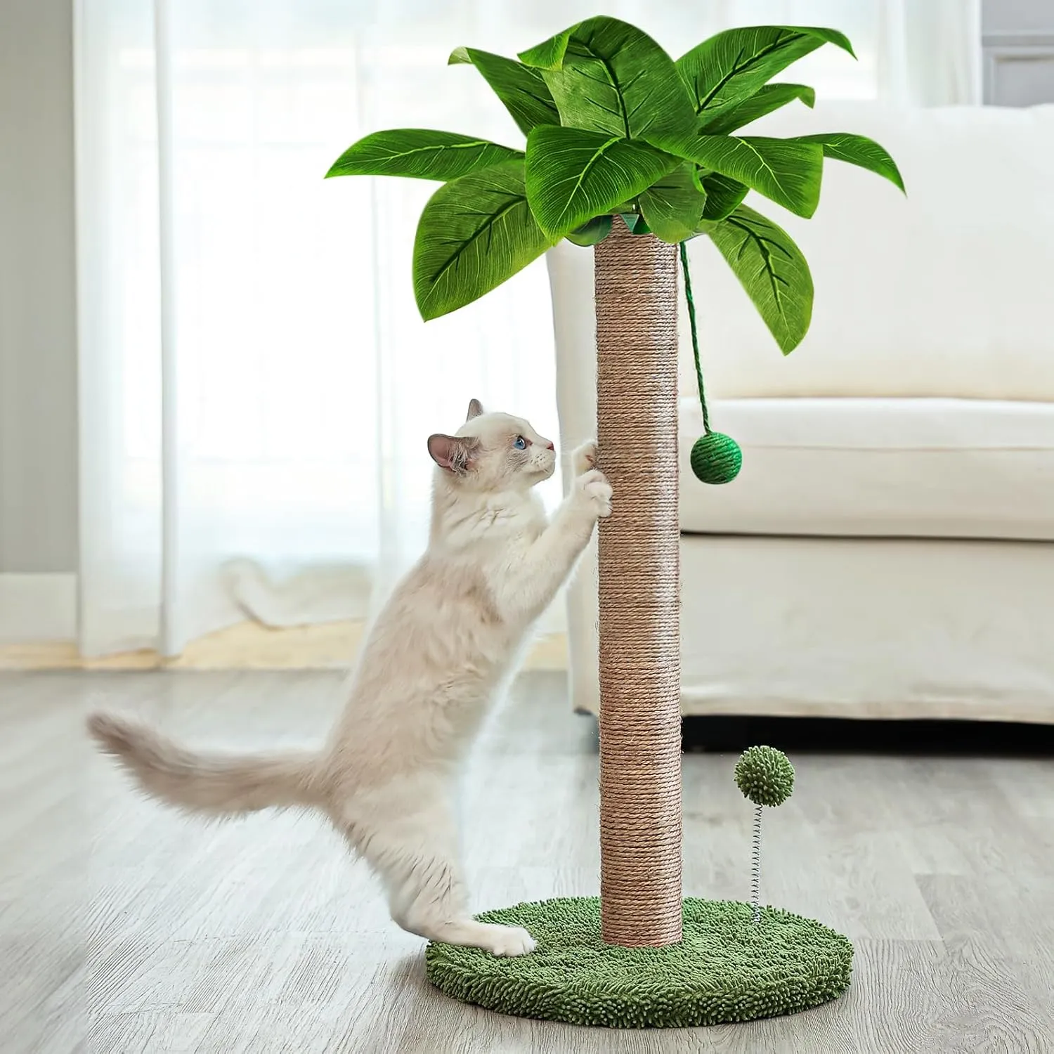 Dohump Cat Scratching Post, 26" Kitten Scratching Post with Premium Sisal Rope, Cute Cat Tree with Dangling and Spring Ball Toys for Indoor Small Cats