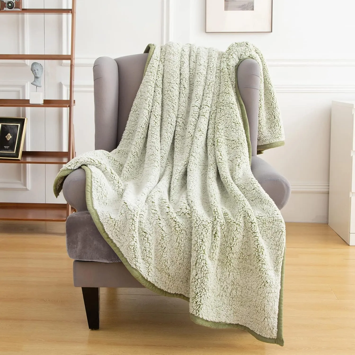 EMME Fleece Throw Blankets Soft Sherpa Plush Blankets for Couch Cozy Bed Blanket(Sage, 50"x60")