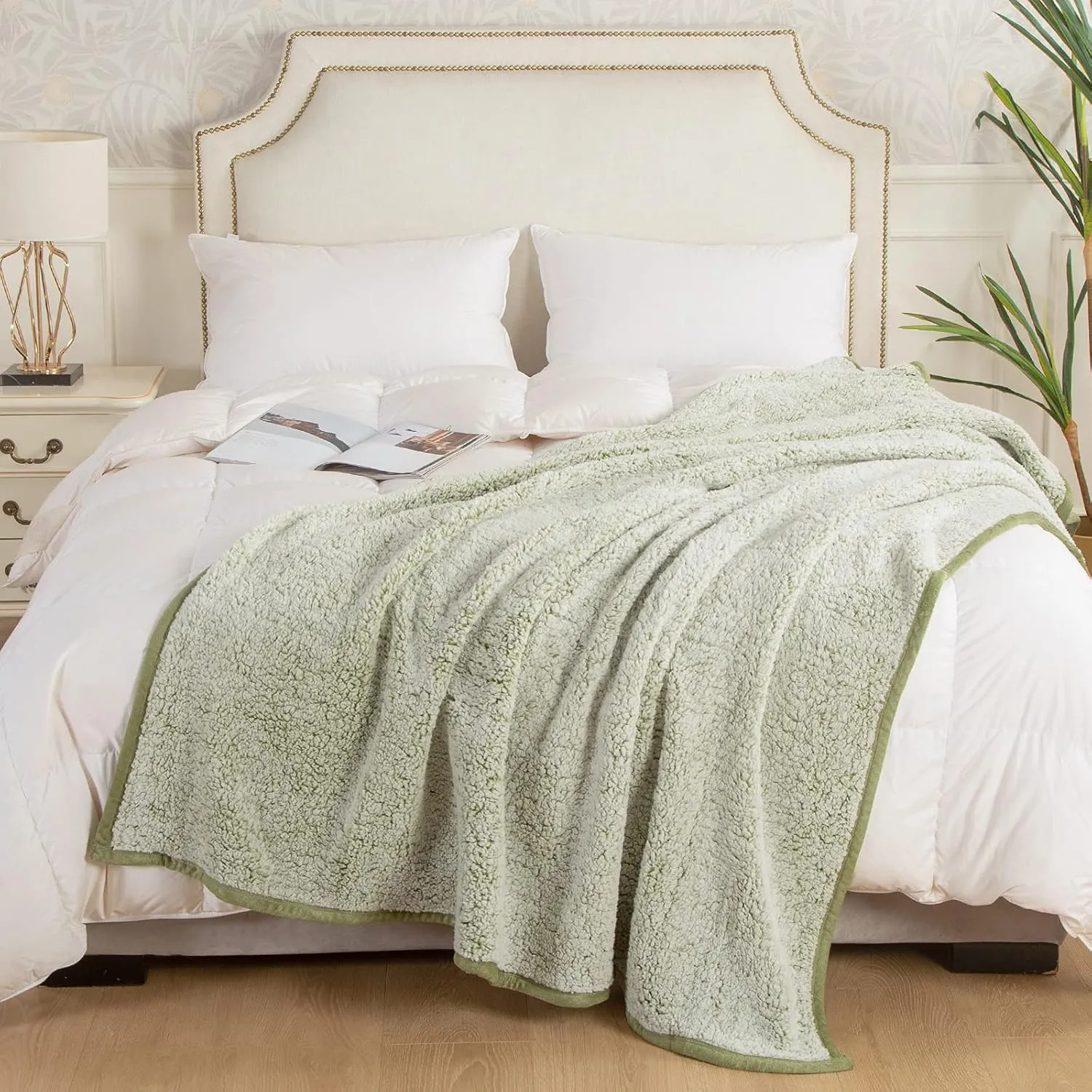 EMME Fleece Throw Blankets Soft Sherpa Plush Blankets for Couch Cozy Bed Blanket(Sage, 50"x60")