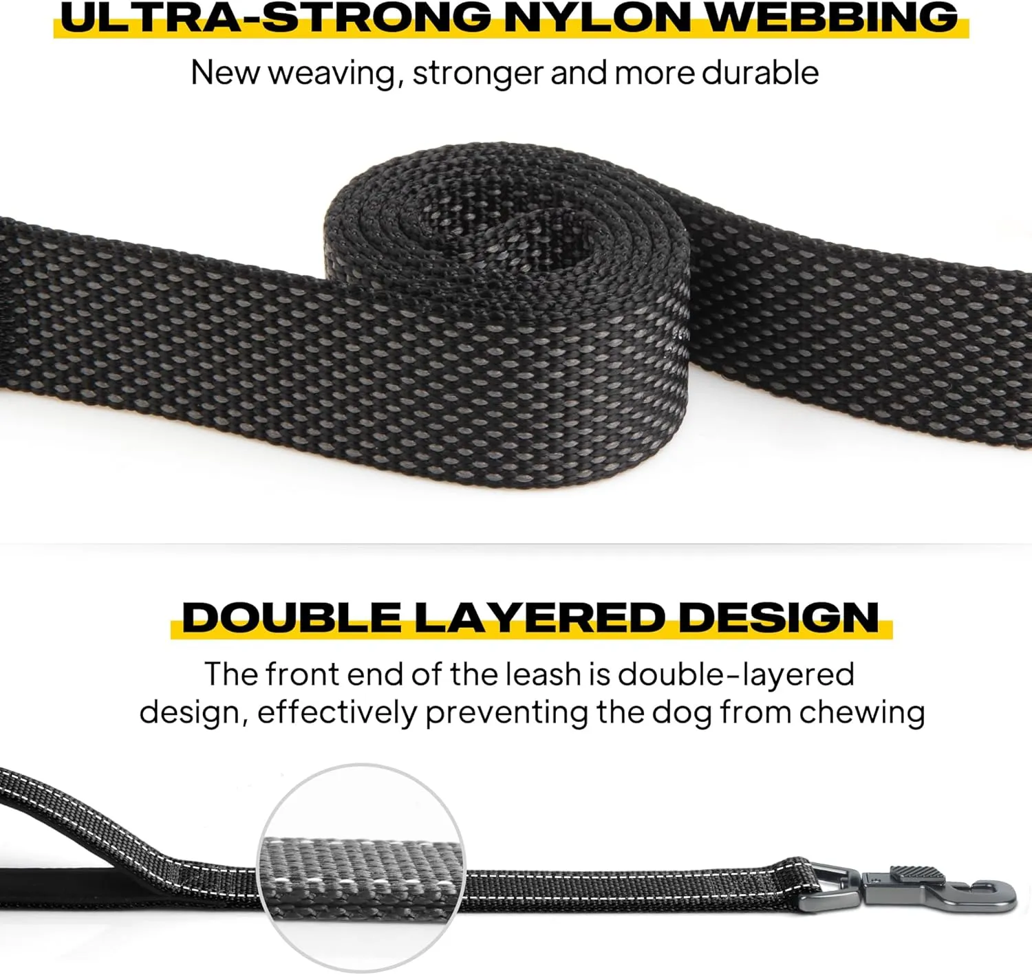 Fida 5 FT Heavy Duty Dog Leash with 2 Comfortable Padded Handles, Traffic Handle & Advanced Easy Snap Hook, Reflective Walking Lead for Large, Medium & Small Breed Dogs, Black