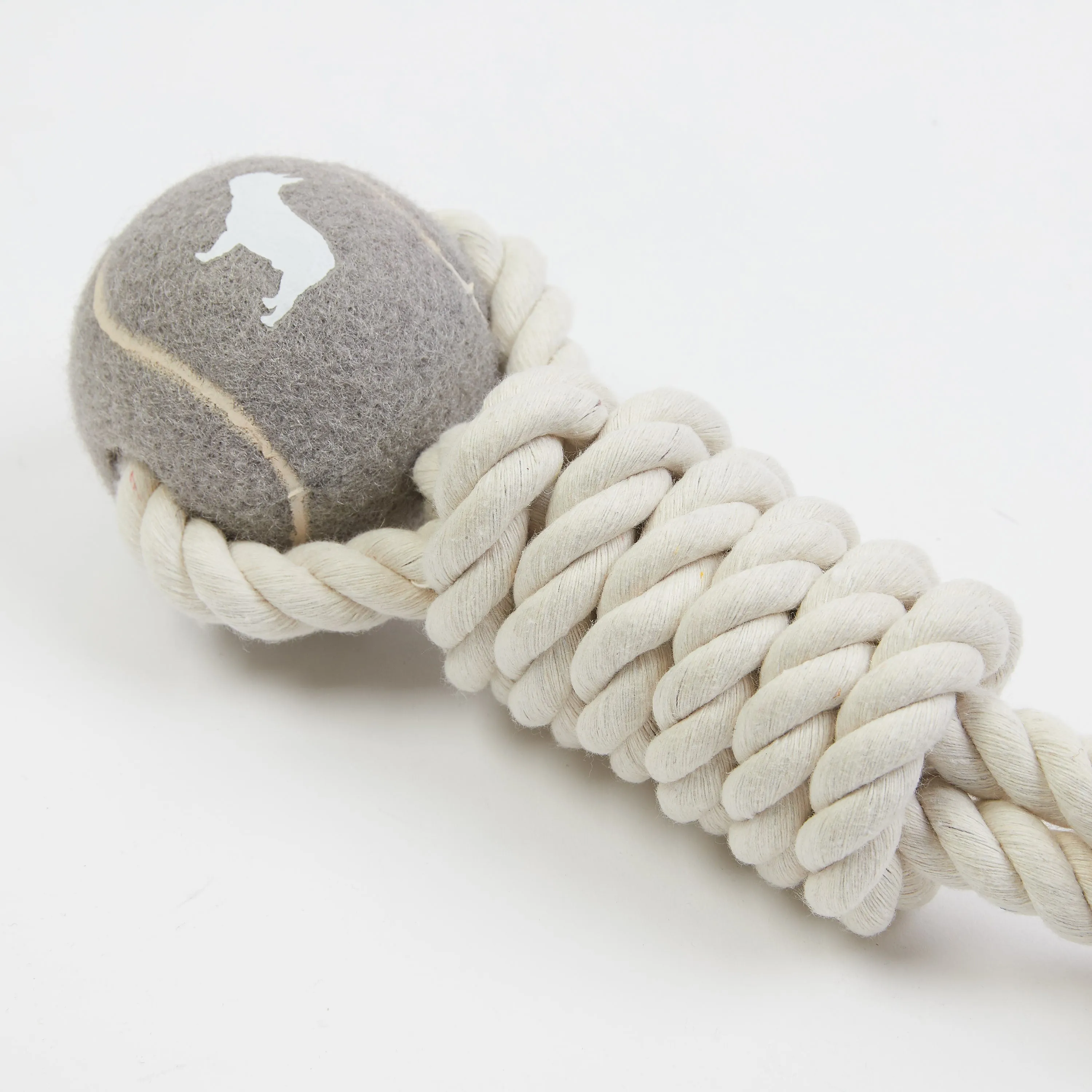 Grey Tennis Ball and Rope Dog Tug Toy