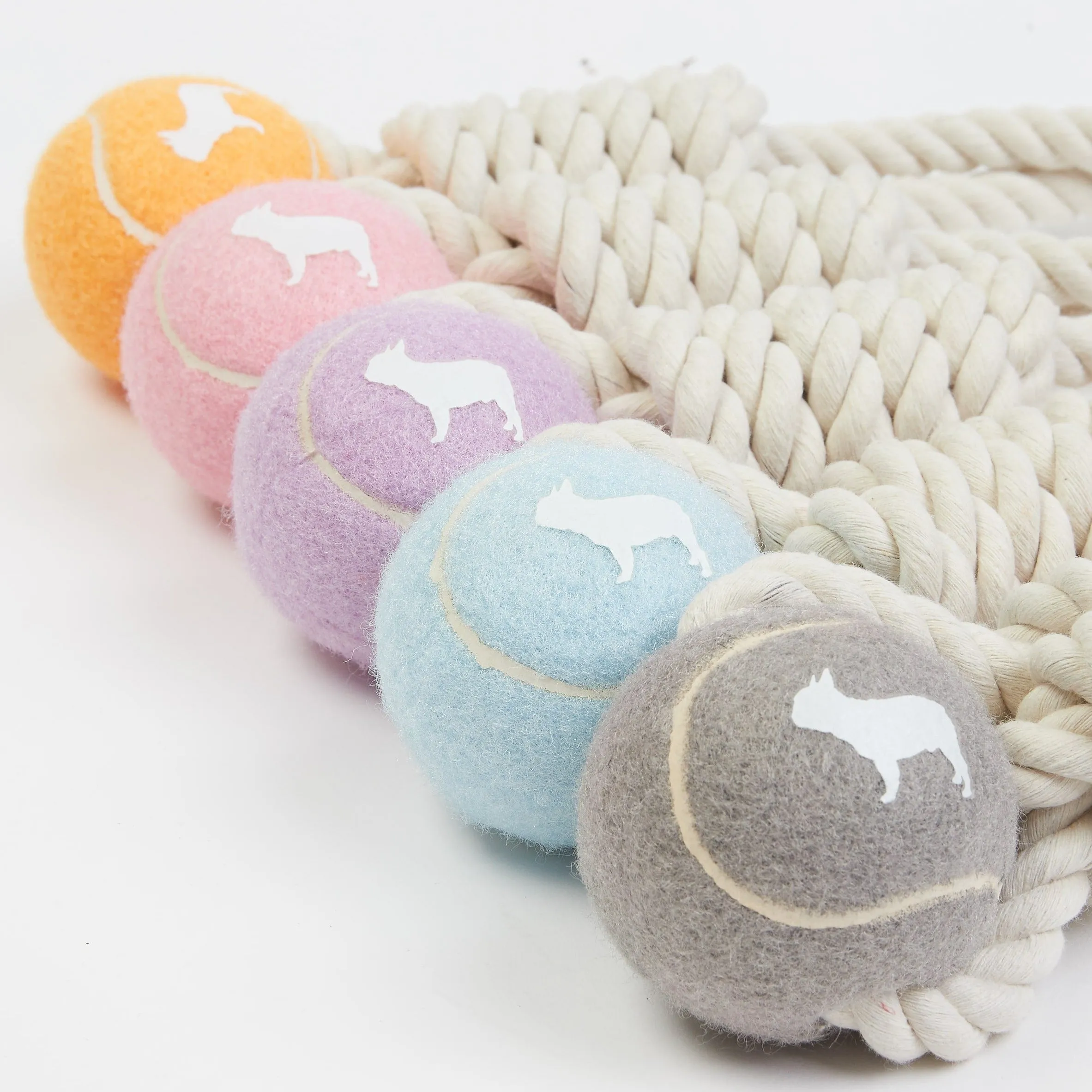 Grey Tennis Ball and Rope Dog Tug Toy