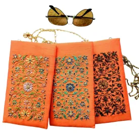 Hand Embroidered Orange Soft Eyeglasses Sunglasses Case
