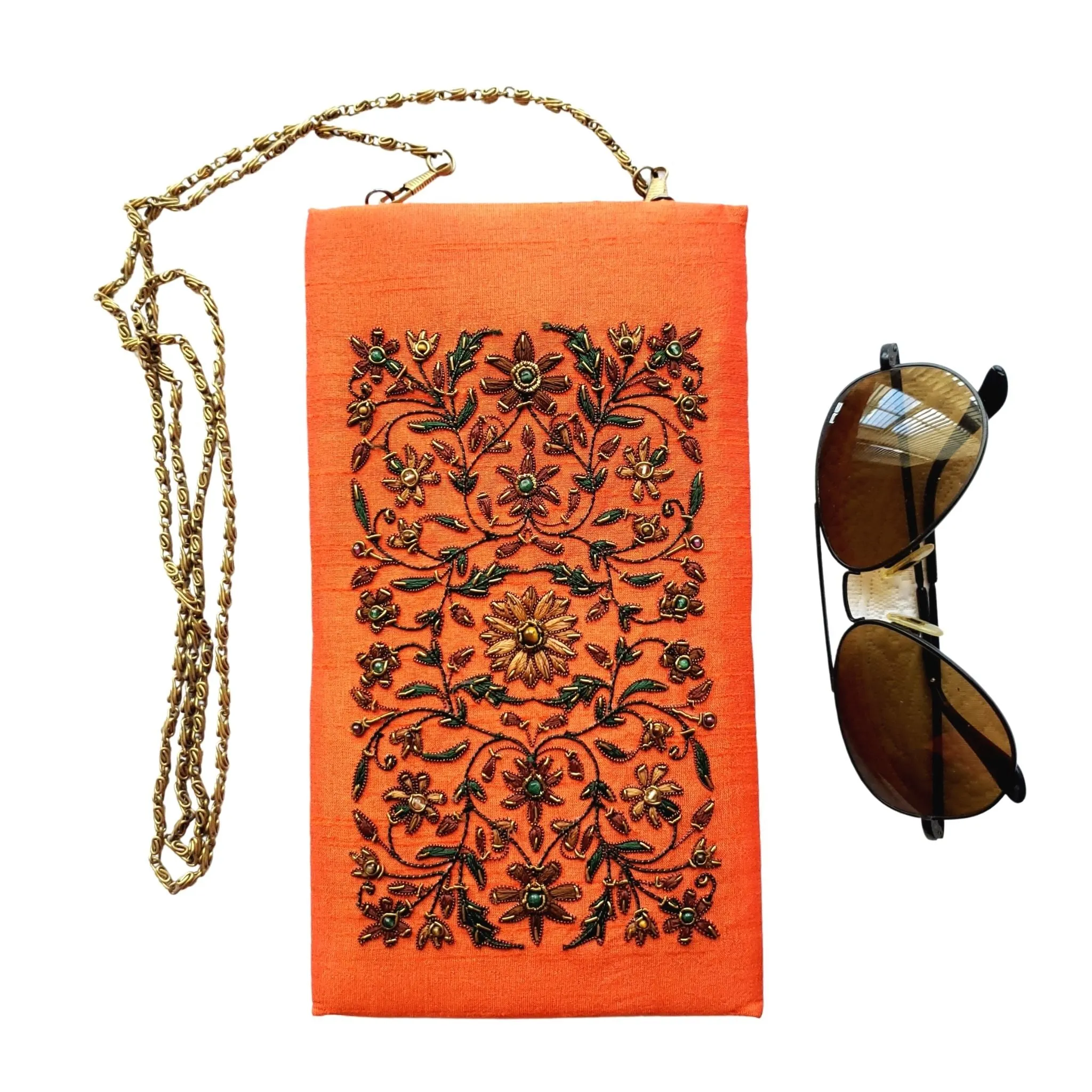 Hand Embroidered Orange Soft Eyeglasses Sunglasses Case