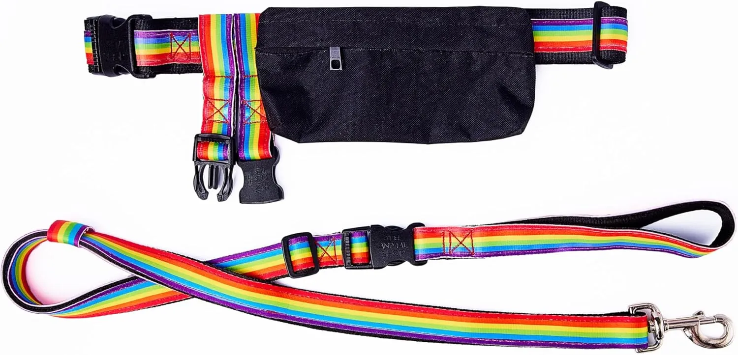 Hand Free Dog Leash with Pouch, Waist Leash for Dog Walking, Dog Running Leash Hands Free Dog Leash for Small Dogs Medium or Large Pride Rainbow