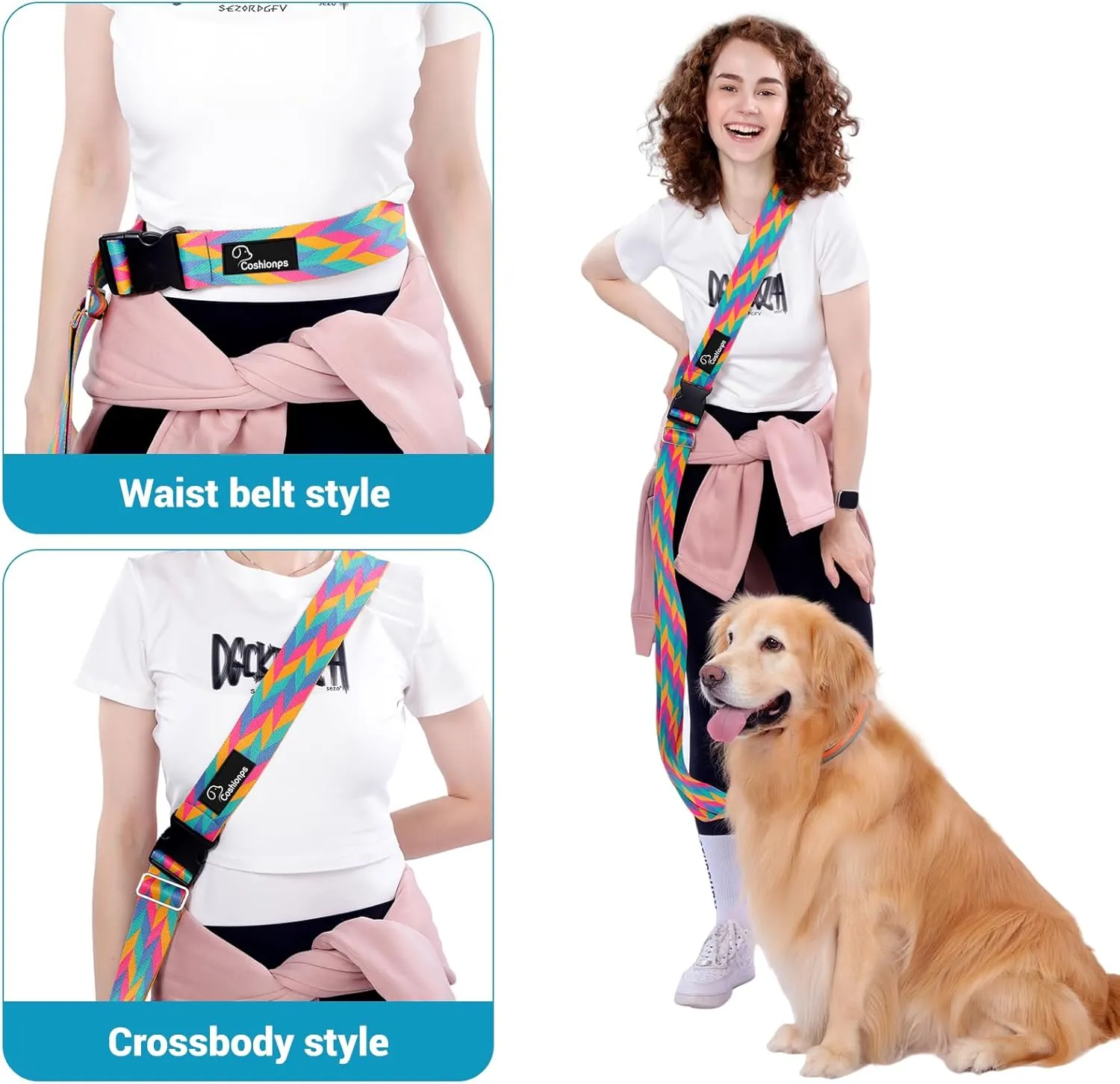 Handless Dog Leash, Waits Leash for Dog Walking, Running, Jogging, and Training, Adjustable Leash with Bukkle, Comfortable Wide Belt for Small, Medium, Large Dogs (Brown)