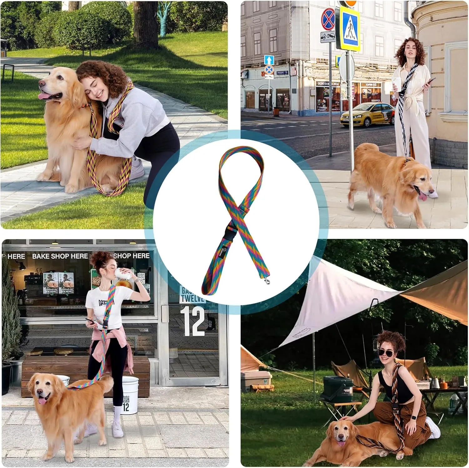 Handless Dog Leash, Waits Leash for Dog Walking, Running, Jogging, and Training, Adjustable Leash with Bukkle, Comfortable Wide Belt for Small, Medium, Large Dogs (Brown)