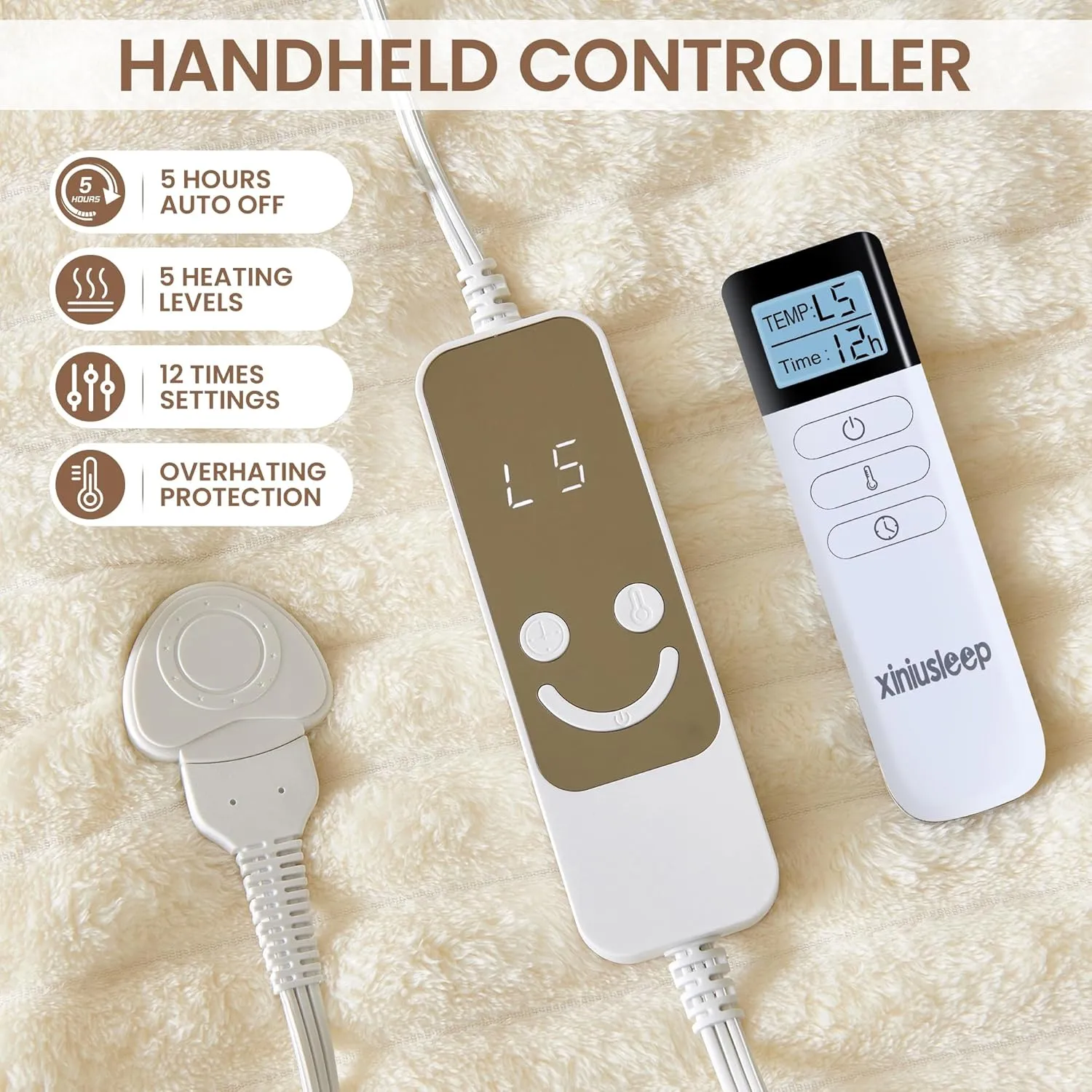 Heated Blanket Electric Throw - Soft Heating Blankets with Wireless Remote Controller, 5 Heat Setting & 1-12 Time Settings, Warm Flannel Sherpa Blanket Gift for Family (Beige, 50"60")