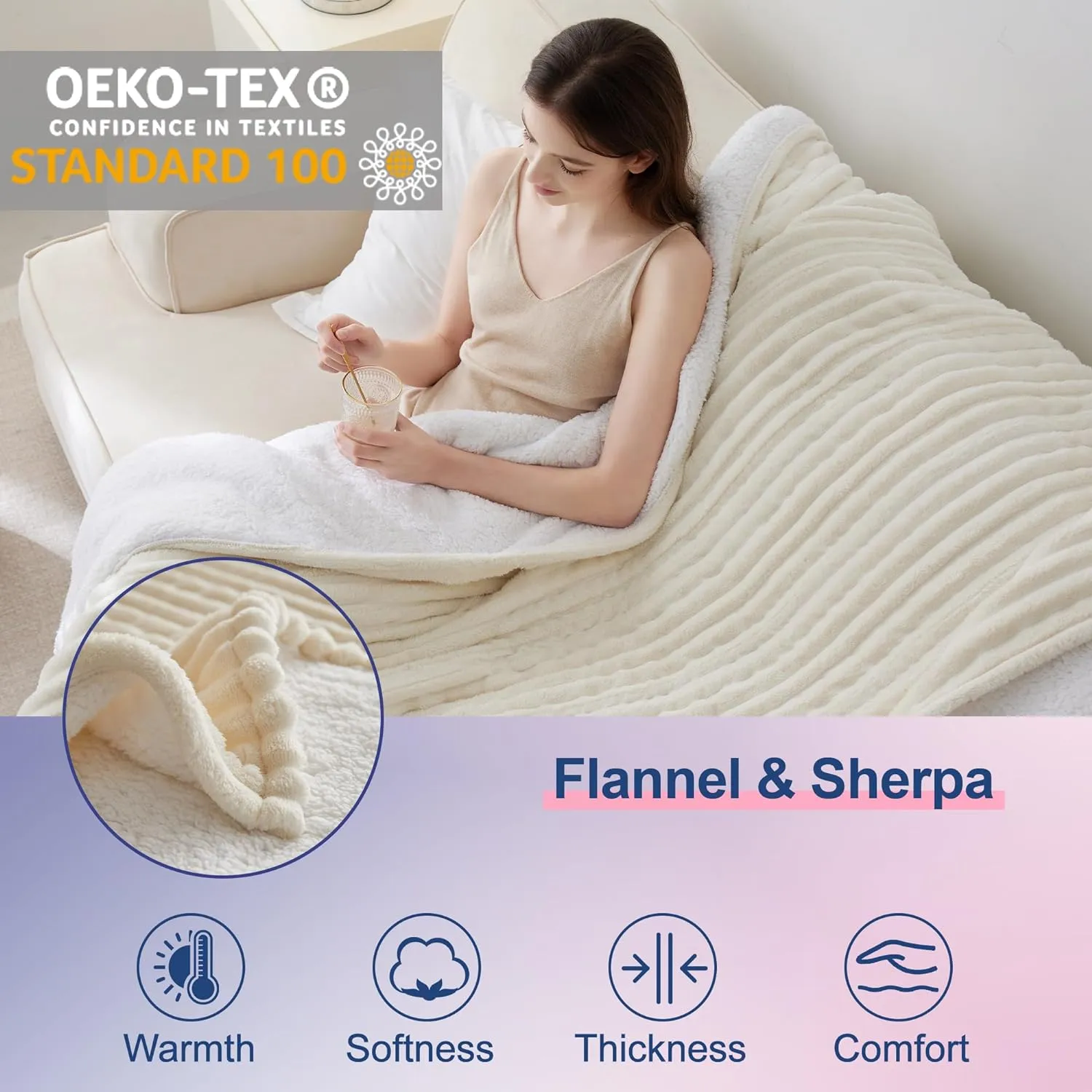 Heated Blanket Electric Throw - Soft Heating Blankets with Wireless Remote Controller, 5 Heat Setting & 1-12 Time Settings, Warm Flannel Sherpa Blanket Gift for Family (Beige, 50"60")
