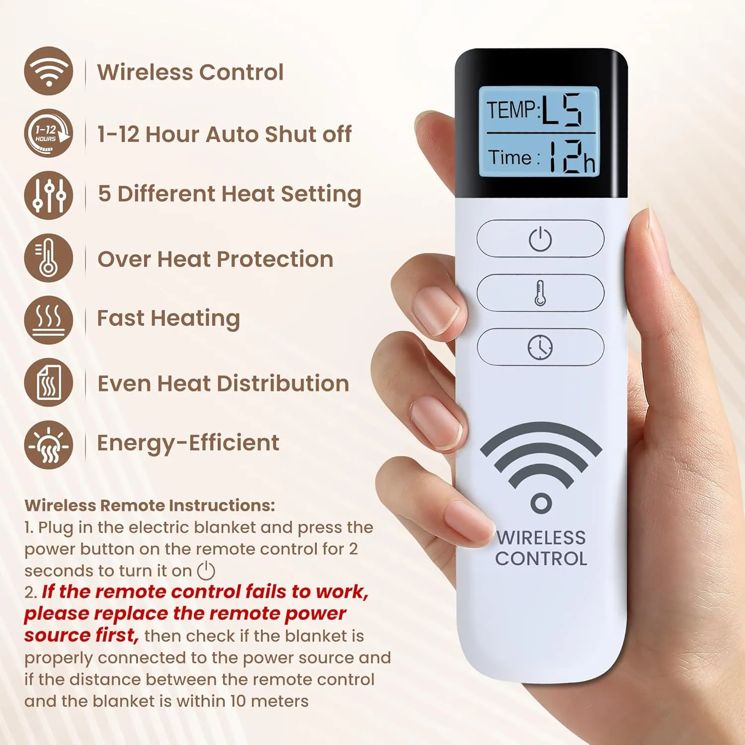 Heated Blanket Electric Throw - Soft Heating Blankets with Wireless Remote Controller, 5 Heat Setting & 1-12 Time Settings, Warm Flannel Sherpa Blanket Gift for Family (Beige, 50"60")