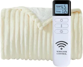 Heated Blanket Electric Throw - Soft Heating Blankets with Wireless Remote Controller, 5 Heat Setting & 1-12 Time Settings, Warm Flannel Sherpa Blanket Gift for Family (Beige, 50"60")