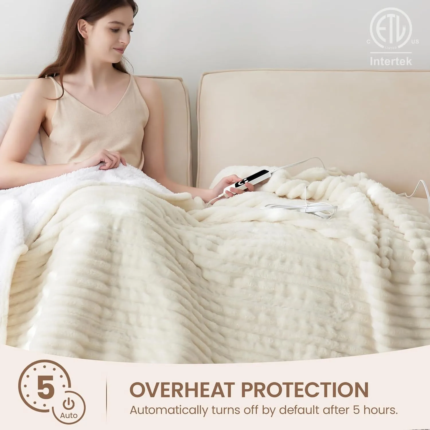 Heated Blanket Electric Throw - Soft Heating Blankets with Wireless Remote Controller, 5 Heat Setting & 1-12 Time Settings, Warm Flannel Sherpa Blanket Gift for Family (Beige, 50"60")