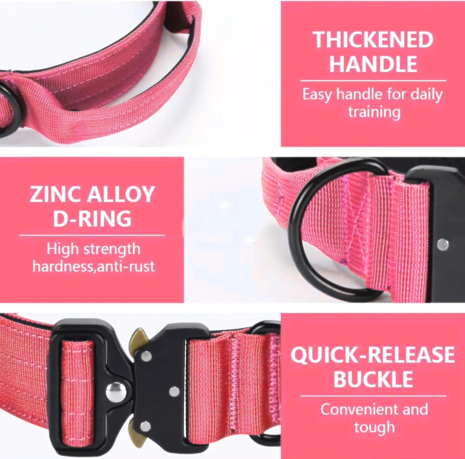 Heavy Duty Tactical Dog Collar  Adjustable Nylon w/Metal Buckle, Durable & Comfortable for Medium to Large Dogs (German Shepherd, Labrador, Rottweiler), Red Rose, Medium, for Training & Outdoor Use.
